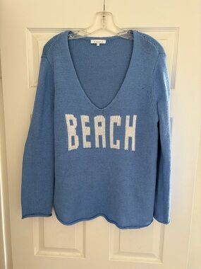 Miracle Sea Blue 'BEACH' V-Neck Knit SZ L Sweater